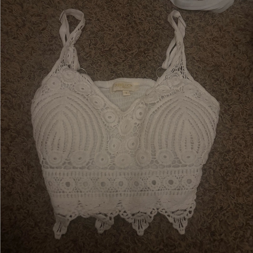 Crochet Lace White Bralette Tank Top